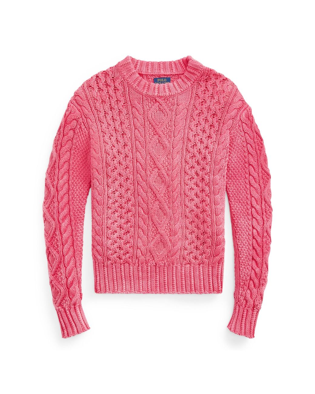 Ralph Lauren Aran-knit Cotton Sweater in Pink - Lyst