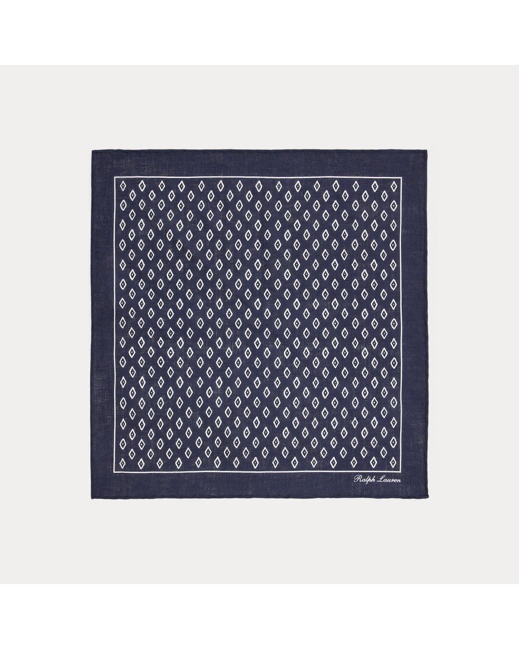 Ralph Lauren Blue Art Deco-Print Linen Neckerchief