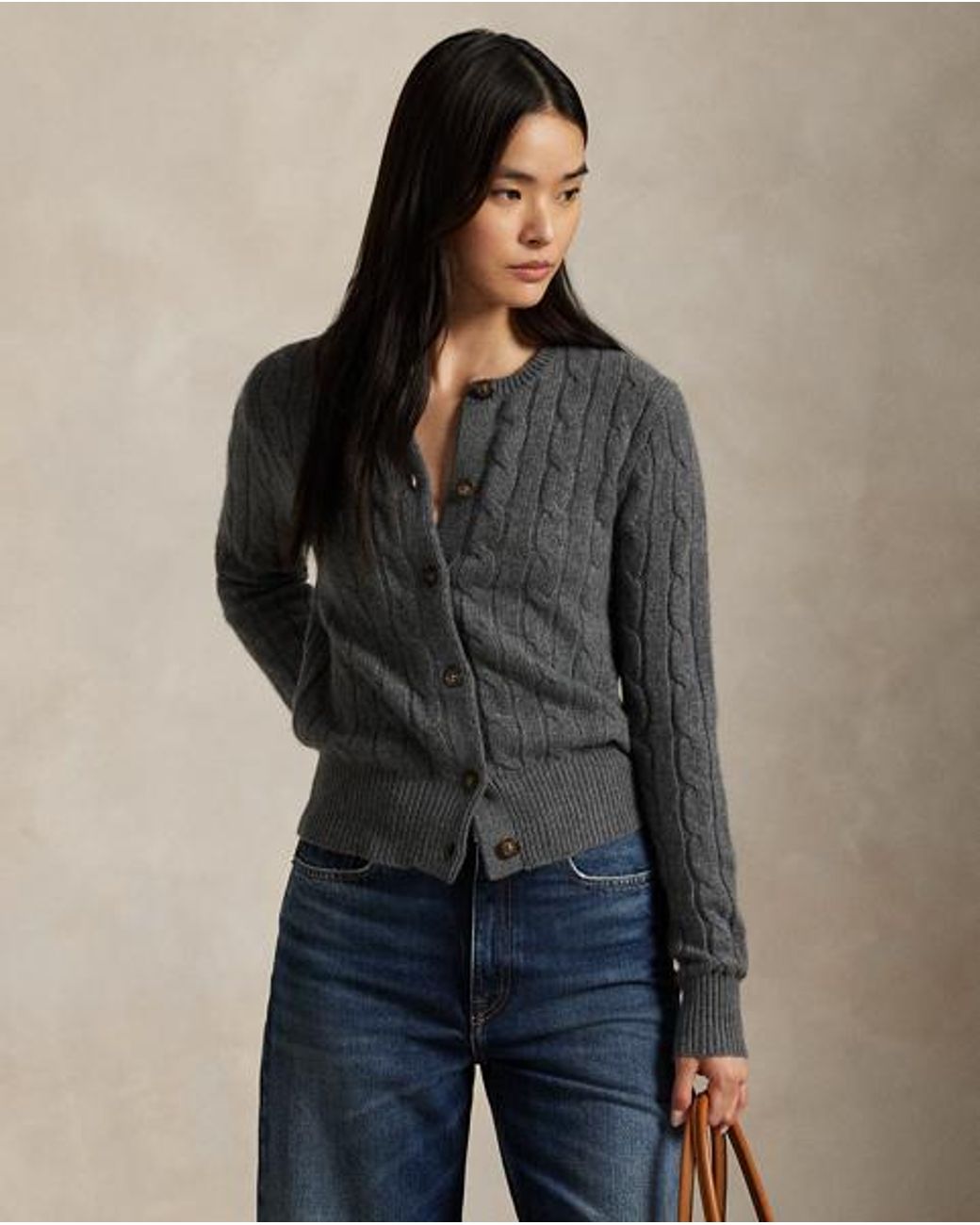 Polo Ralph Lauren Black Cable-Knit Cashmere Crewneck Cardigan