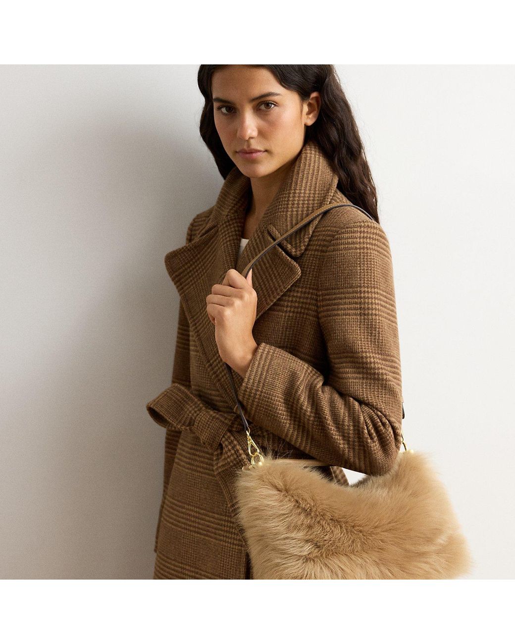 Ralph Lauren Brown Shearling Small Blaike Shoulder Bag