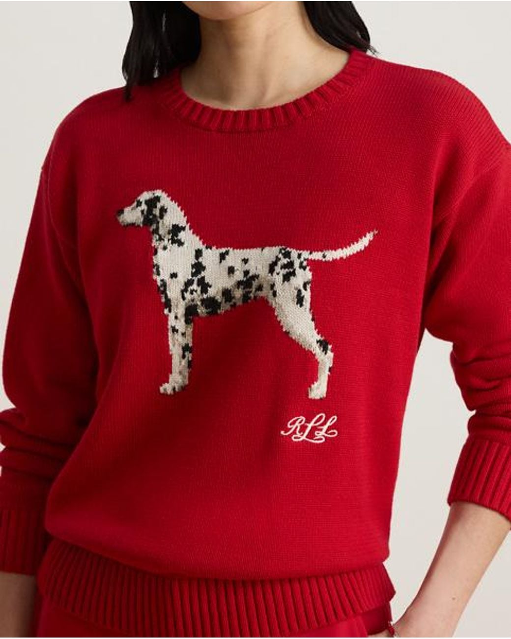 Ralph Lauren Red Intarsia-Knit Dalmatian Cotton Jumper