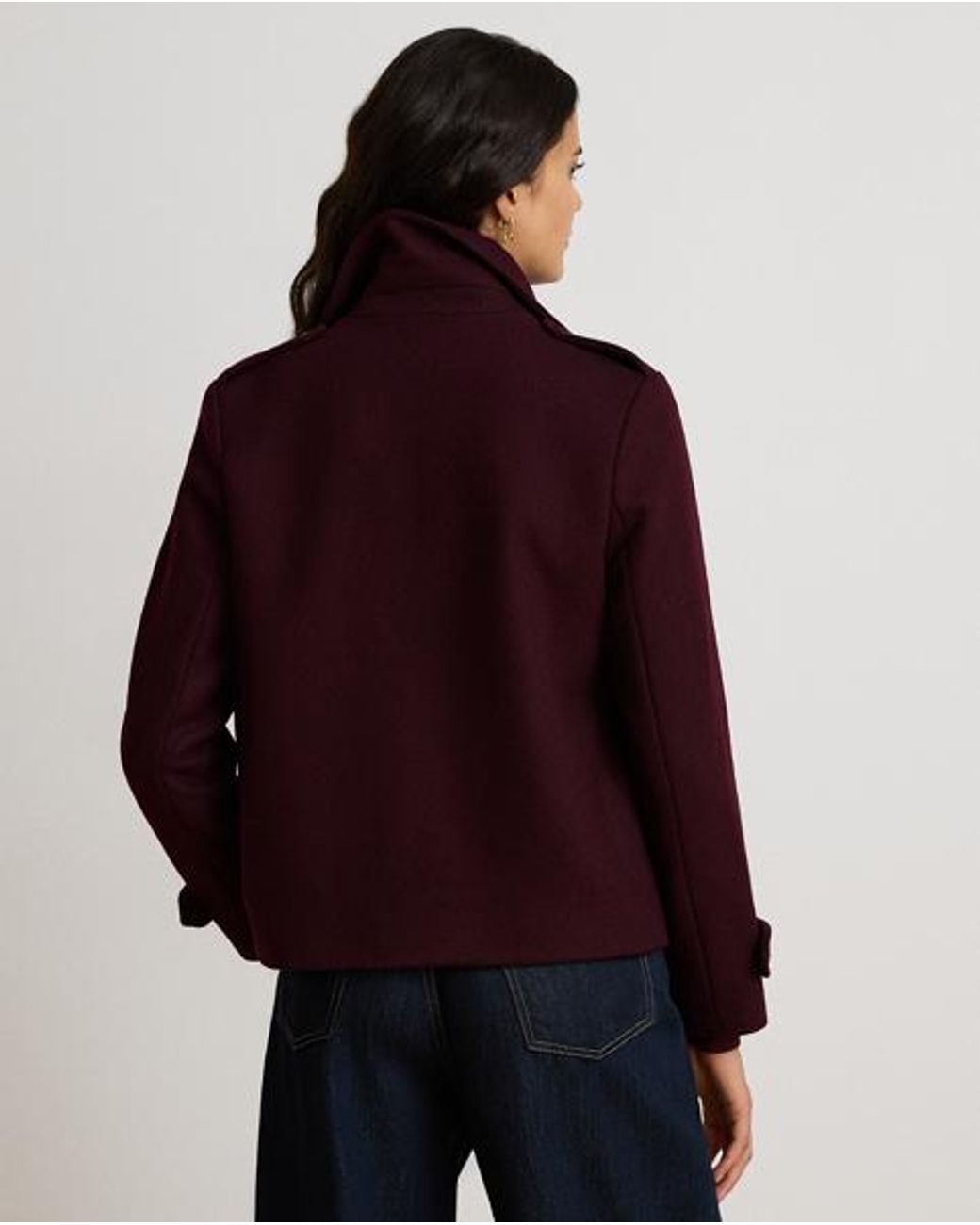 Ralph Lauren Purple Wool-Blend Double-Breasted Cropped Coat