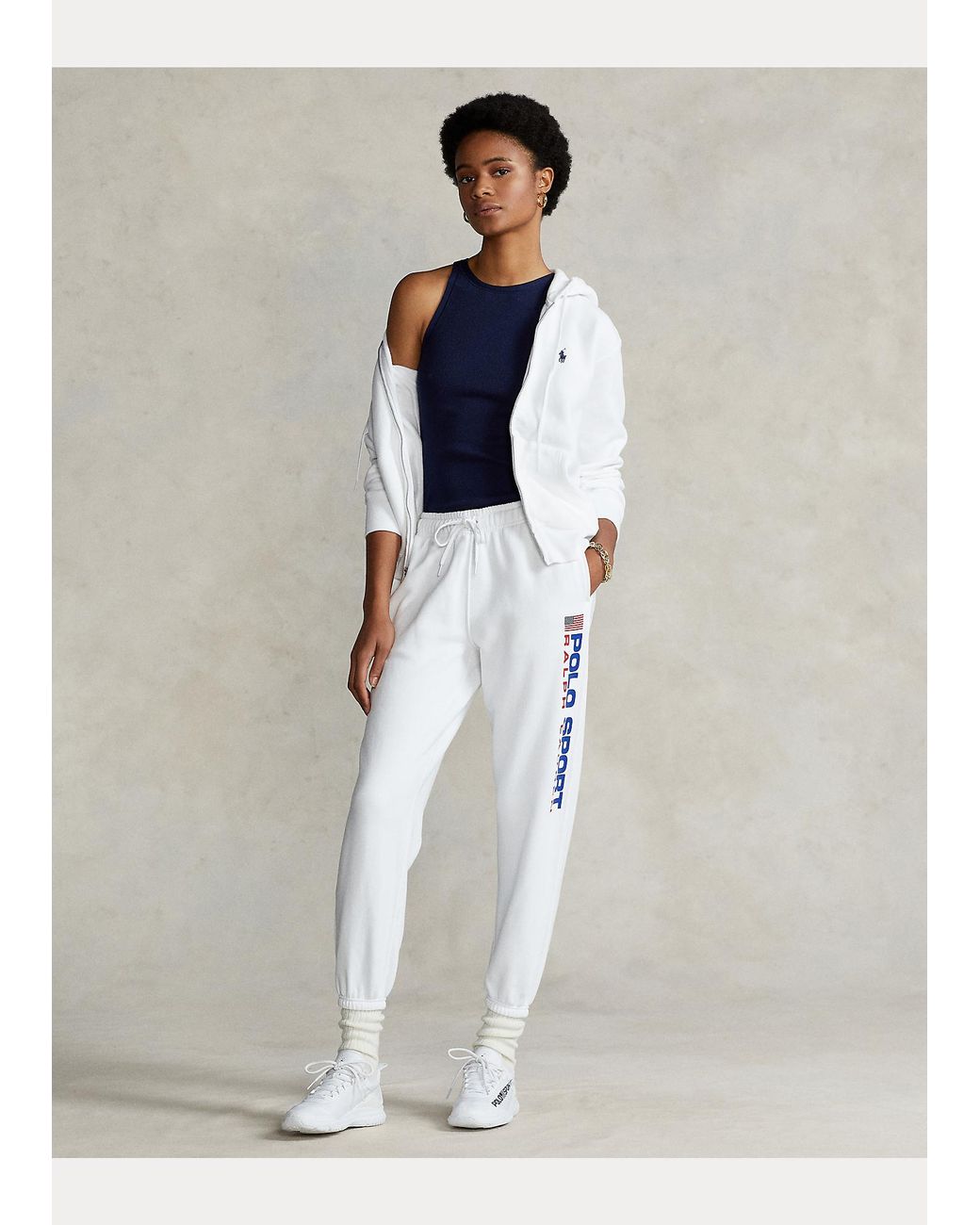 Sweat à capuche zippé en molleton Polo Ralph Lauren en coloris Blanc | Lyst
