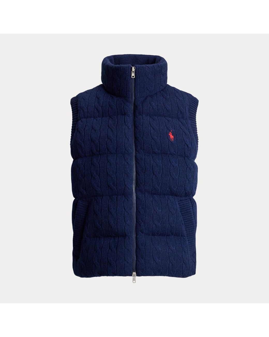 Polo Ralph Lauren Blue Cable-Knit Wool-Cashmere Zip Gilet