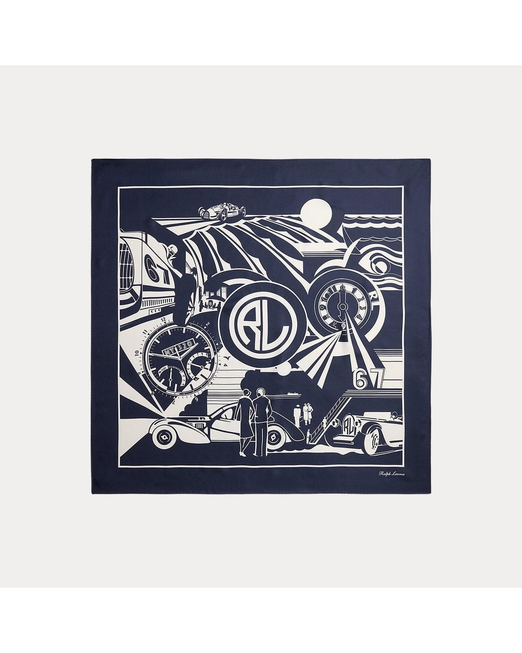 Ralph Lauren Blue Automobile-Print Silk Square Scarf for men
