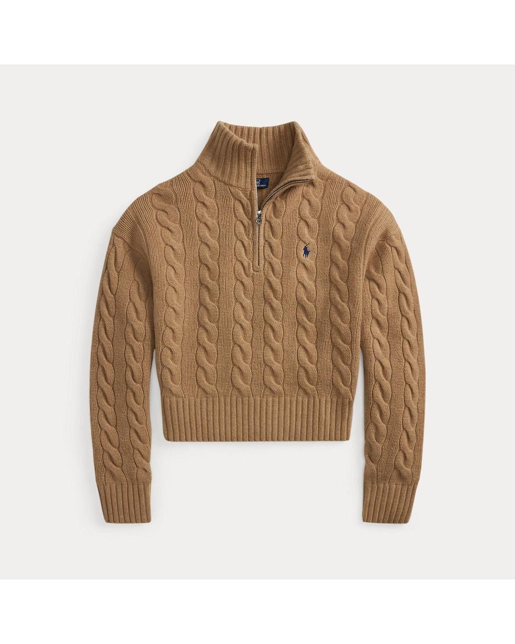 Polo Ralph Lauren Brown Cable Wool-Cashmere Half-Zip Sweater