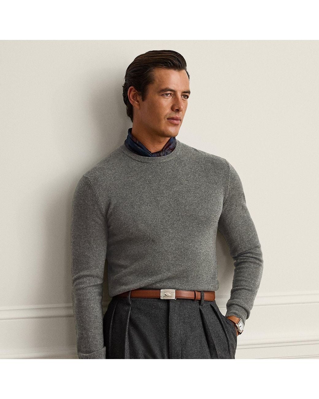 Ralph Lauren Gray Cashmere Crewneck Jumper for men