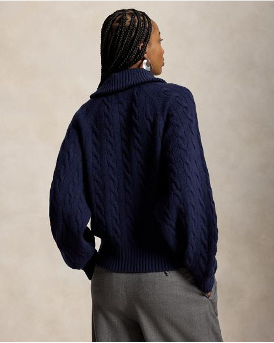 Polo Ralph Lauren Blue Cable Wool-Cashmere Collared Cardigan