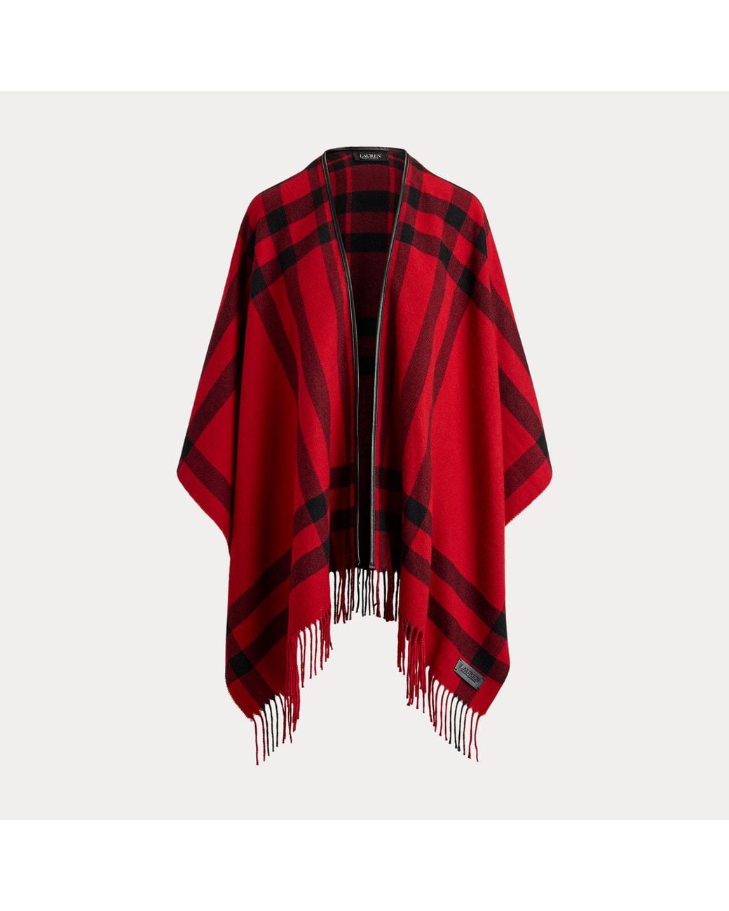 Ralph Lauren Red Plaid Fringe-Trim Ruana