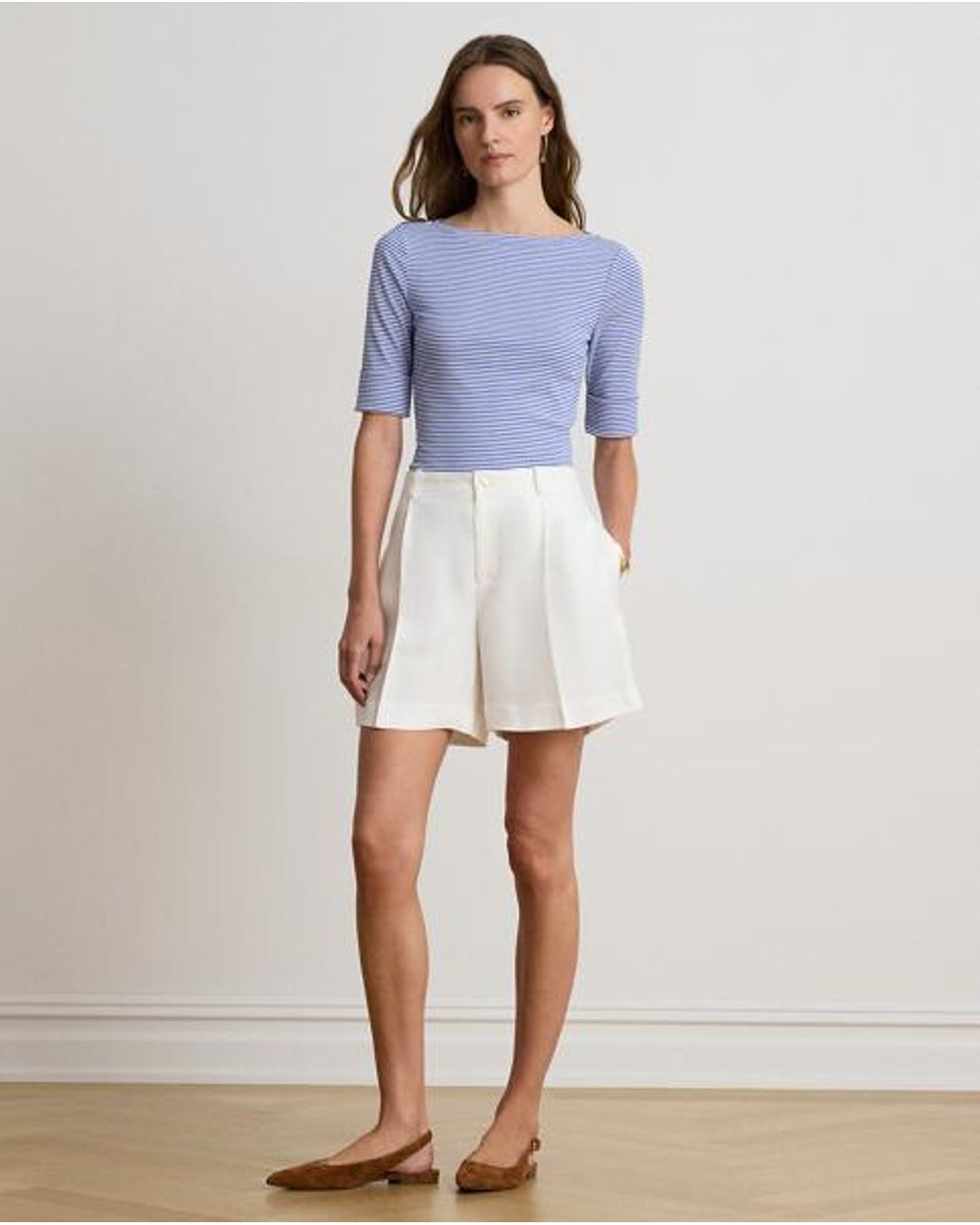 Ralph Lauren Blue Striped Stretch Cotton Boatneck T-Shirt