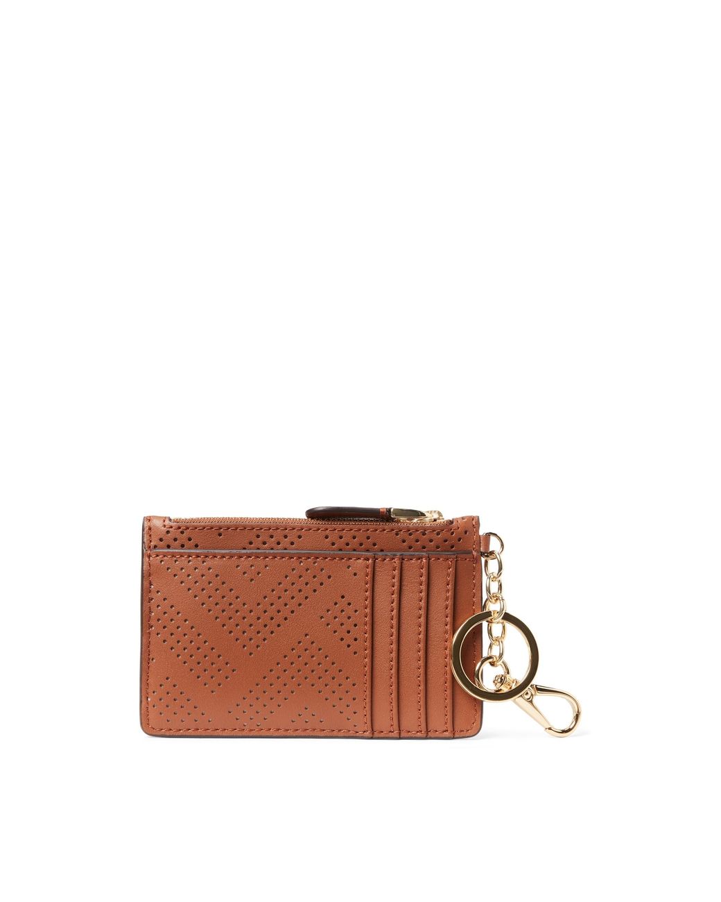 Ralph Lauren Perforated Leather Zip Card Case in Brown | Lyst