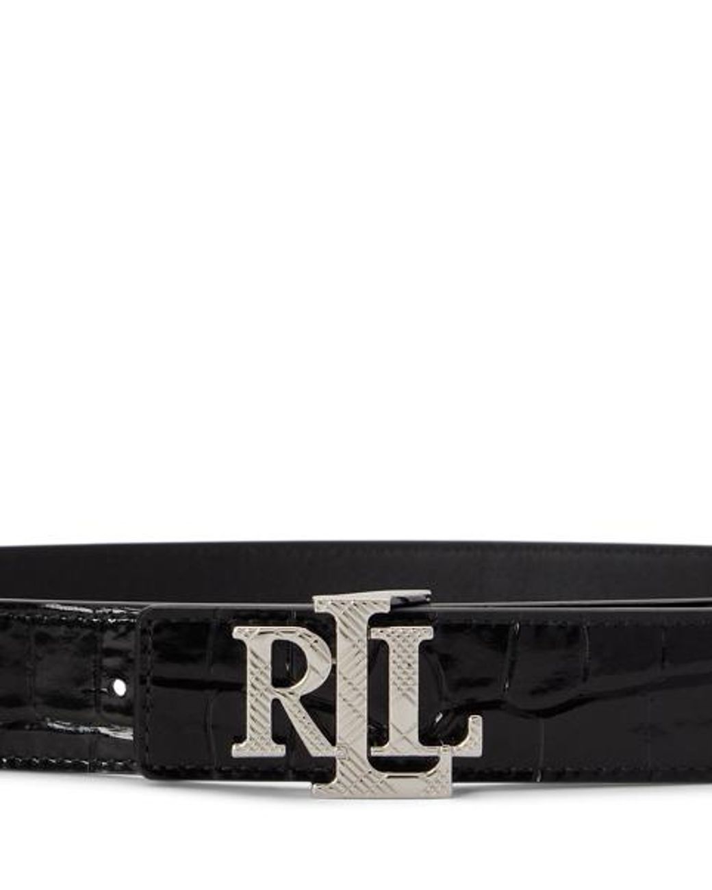 Ralph Lauren Black Logo Reversible Croc-Embossed Belt