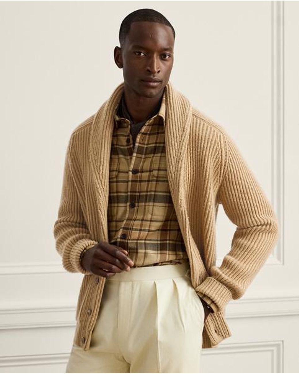 Ralph Lauren Natural Textured Cashmere Shawl Cardigan for men