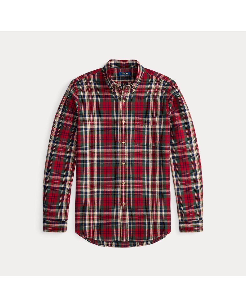 Polo Ralph Lauren Red Custom Fit Plaid Brushed Oxford Shirt for men