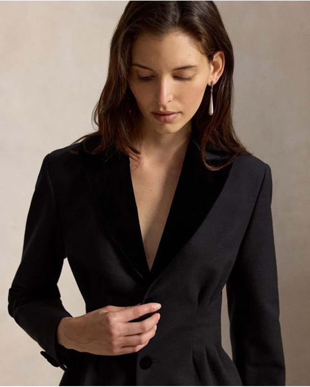 Polo Ralph Lauren Black Single-Breasted Pleated Tuxedo Jacket