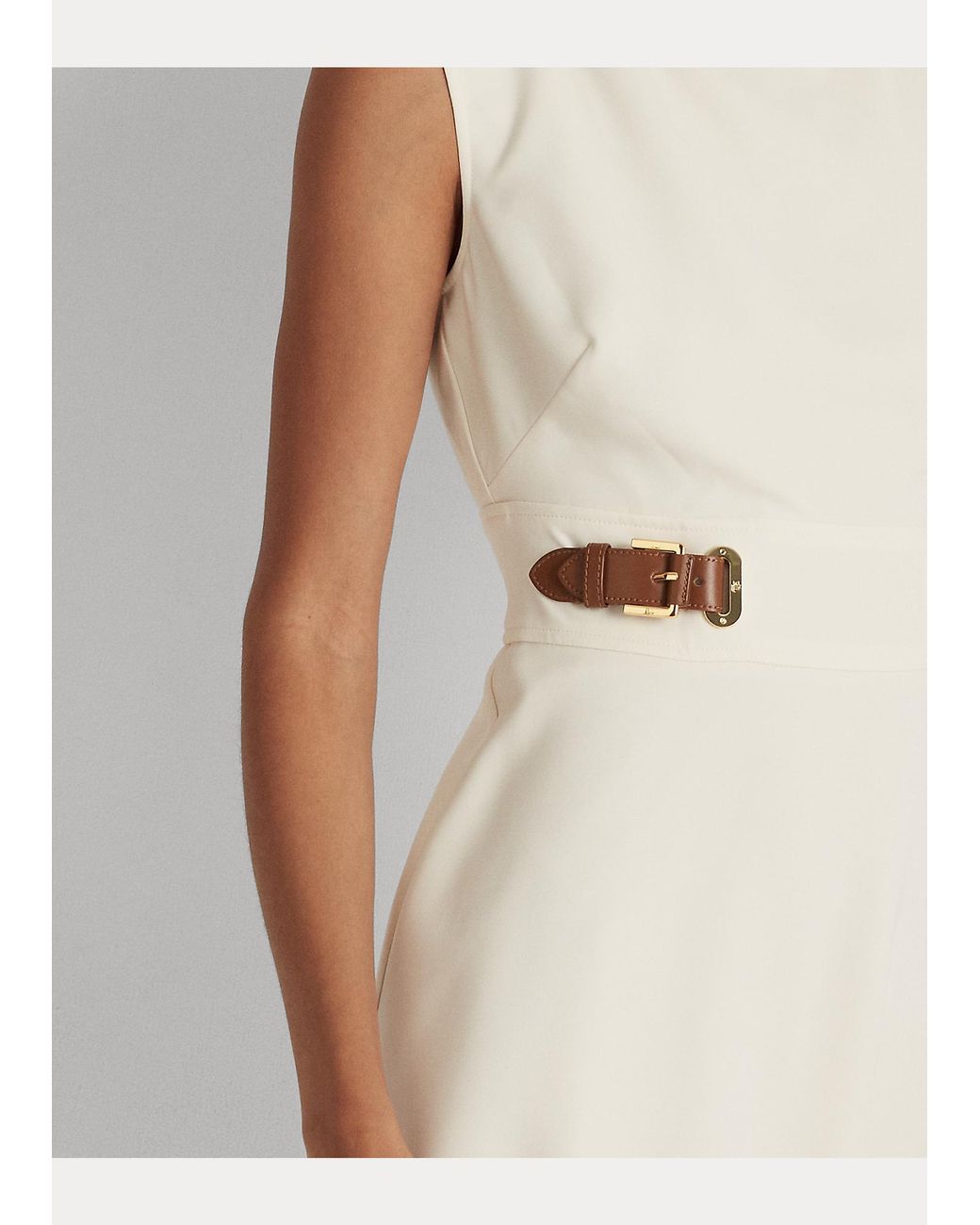 【LAUREN RALPH LAUREN】BUCKLE-TRIM DOUBLE-FACED CREPE DRESS Ralph Lauren Buckle-trim Double-faced Crepe Dress in Natural