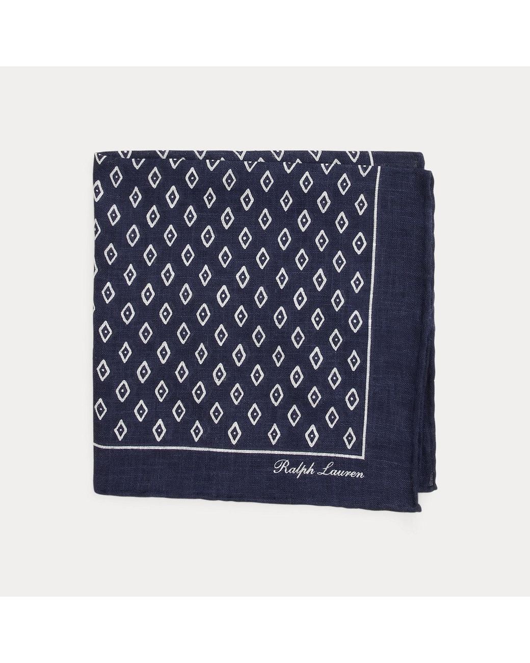 Ralph Lauren Blue Art Deco-Print Linen Neckerchief