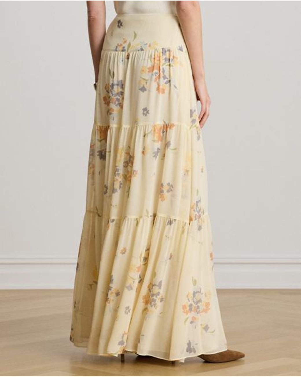 Ralph Lauren Metallic Floral Georgette Tiered Maxiskirt
