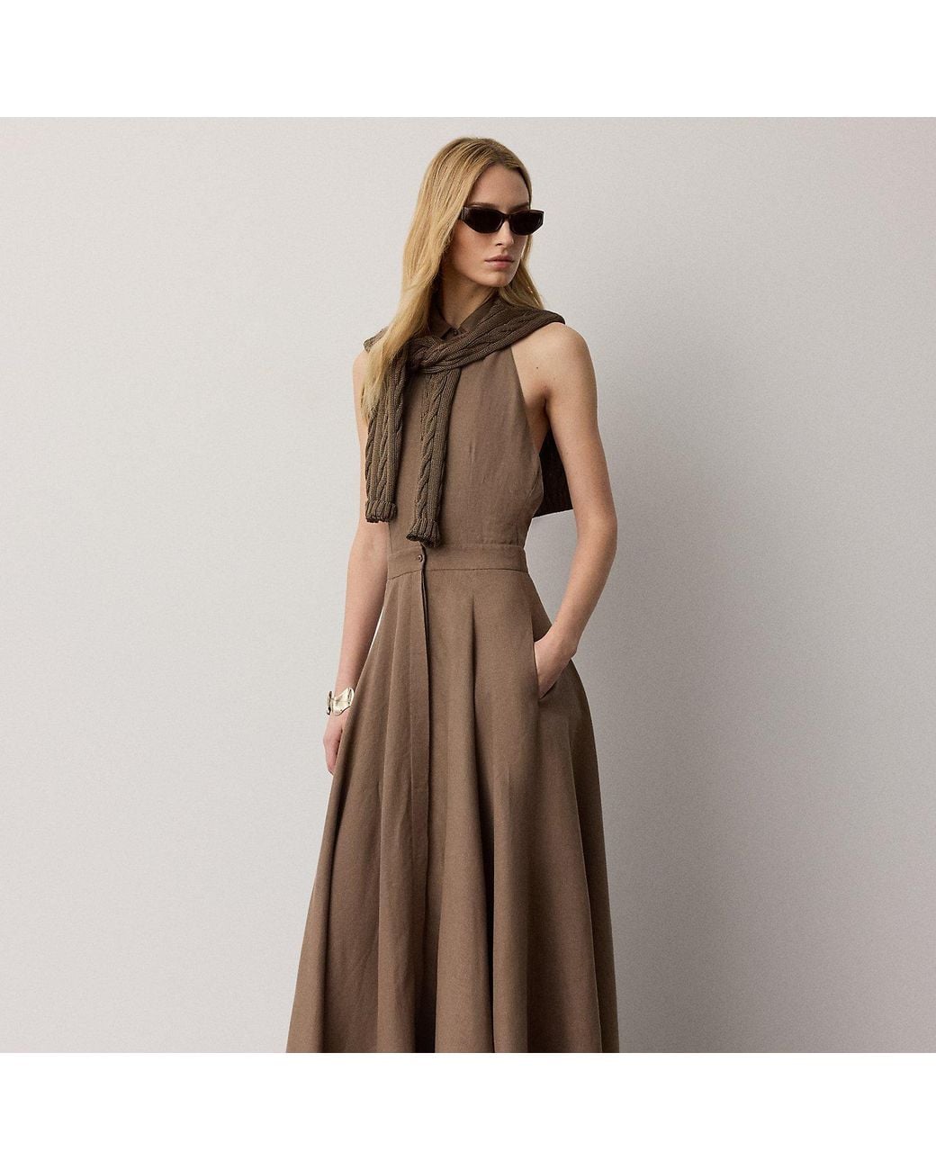 Ralph Lauren Brown Eldred Linen Day Dress