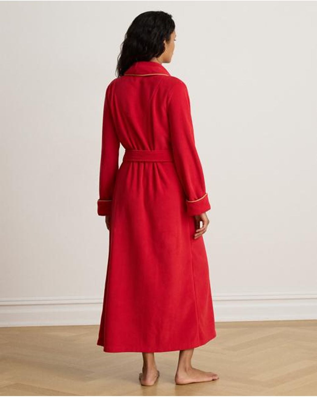 Ralph Lauren Red Microfleece Long Shawl-Collar Robe