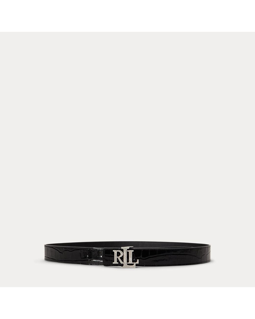 Ralph Lauren Black Logo Reversible Croc-Embossed Belt