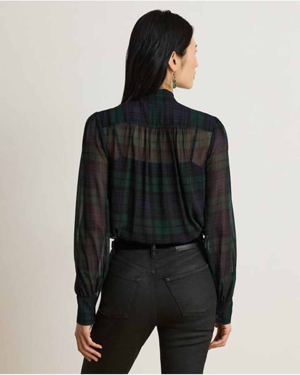 Ralph Lauren Black Watch Georgette Tie-Neck Blouse