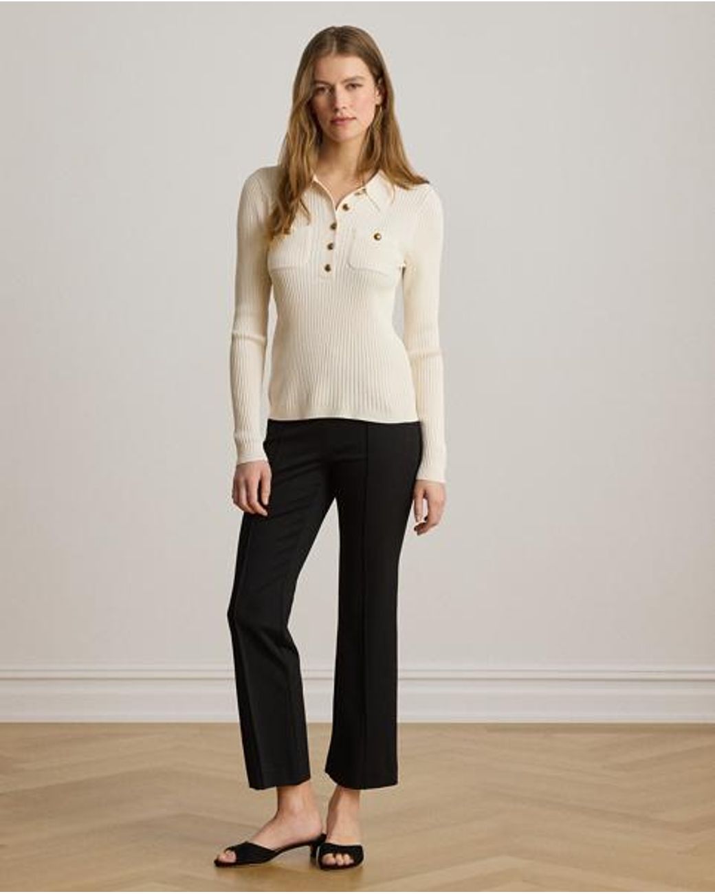 Ralph Lauren Natural Rib-Knit Long-Sleeve Polo Jumper