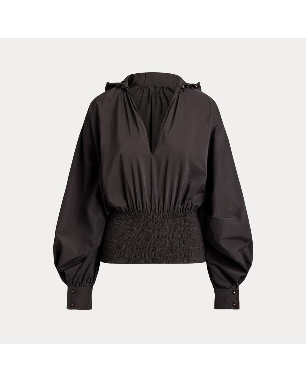 Ralph Lauren Black Graysen Hooded Poplin Top