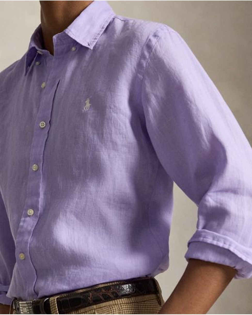 Polo Ralph Lauren Purple Custom Fit Linen Shirt for men