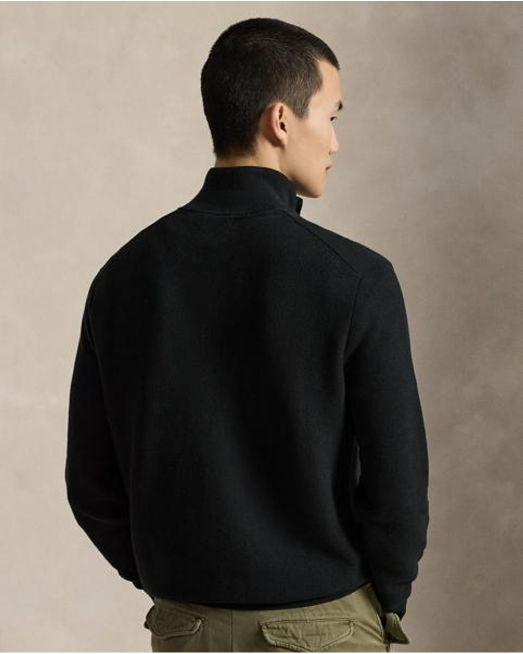 Polo Ralph Lauren Black Mesh-Knit Cotton Quarter-Zip Sweater for men