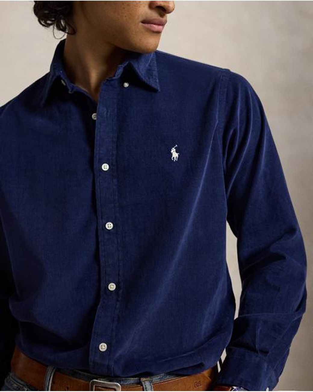 Polo Ralph Lauren Blue Custom Fit Corduroy Shirt for men