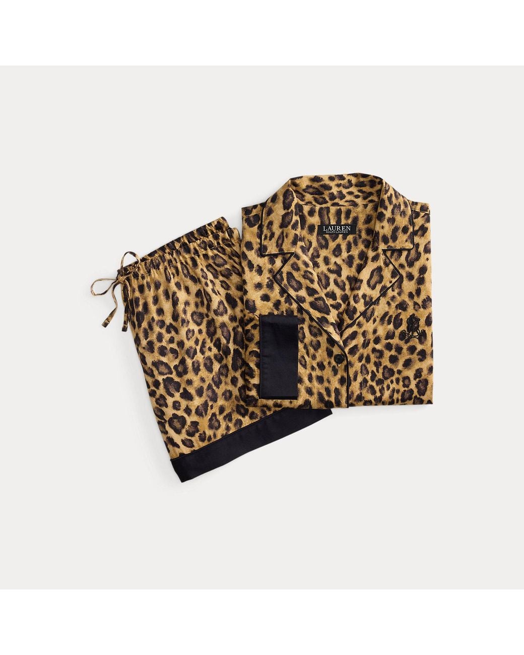 Ralph Lauren Green Leopard-Print Sateen Boxer Sleep Set