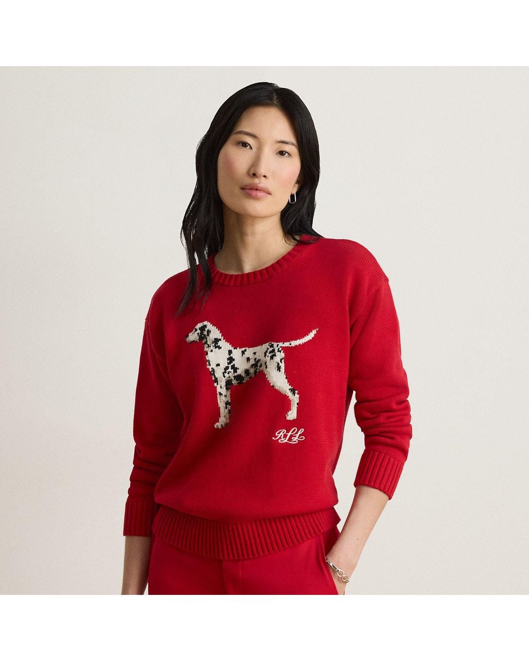Ralph Lauren Red Intarsia-Knit Dalmatian Cotton Jumper