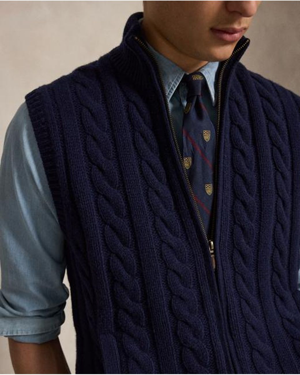 Polo Ralph Lauren Blue Cable-Knit Sleeveless Jumper for men