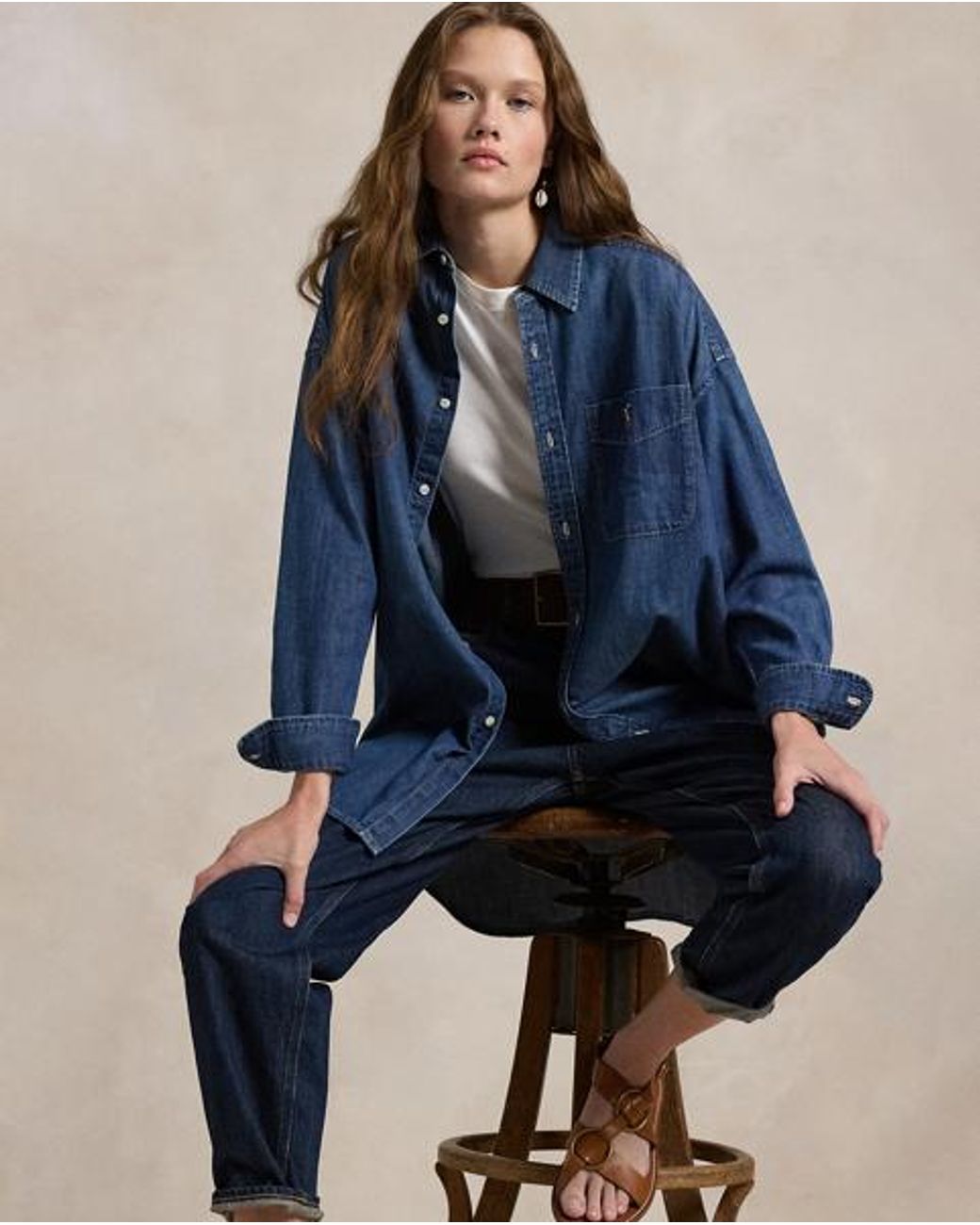 Polo Ralph Lauren Blue Oversize Fit Denim Shirt