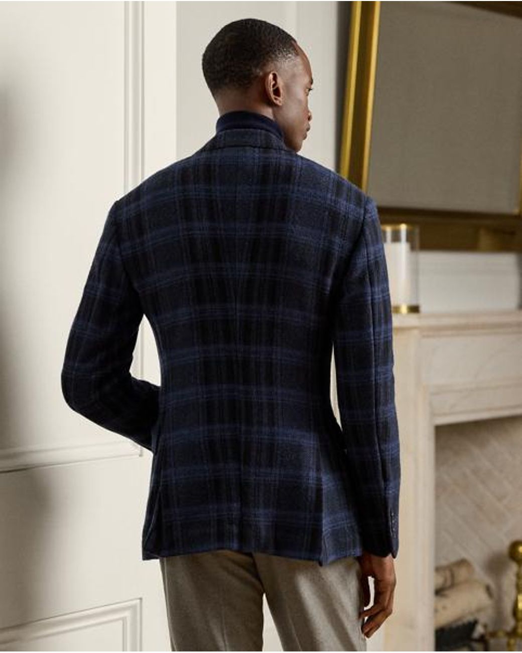 Ralph Lauren Blue Kent Hand-Tailored Plaid Wool Sport Coat for men