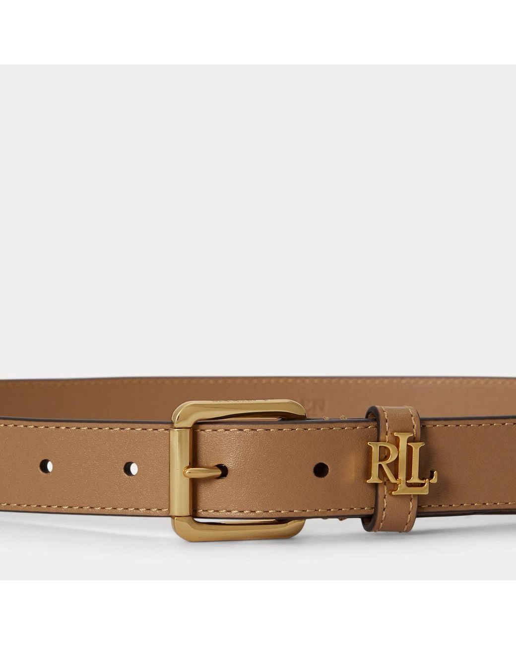 Ralph Lauren Natural Logo-Keeper Skinny Leather Belt