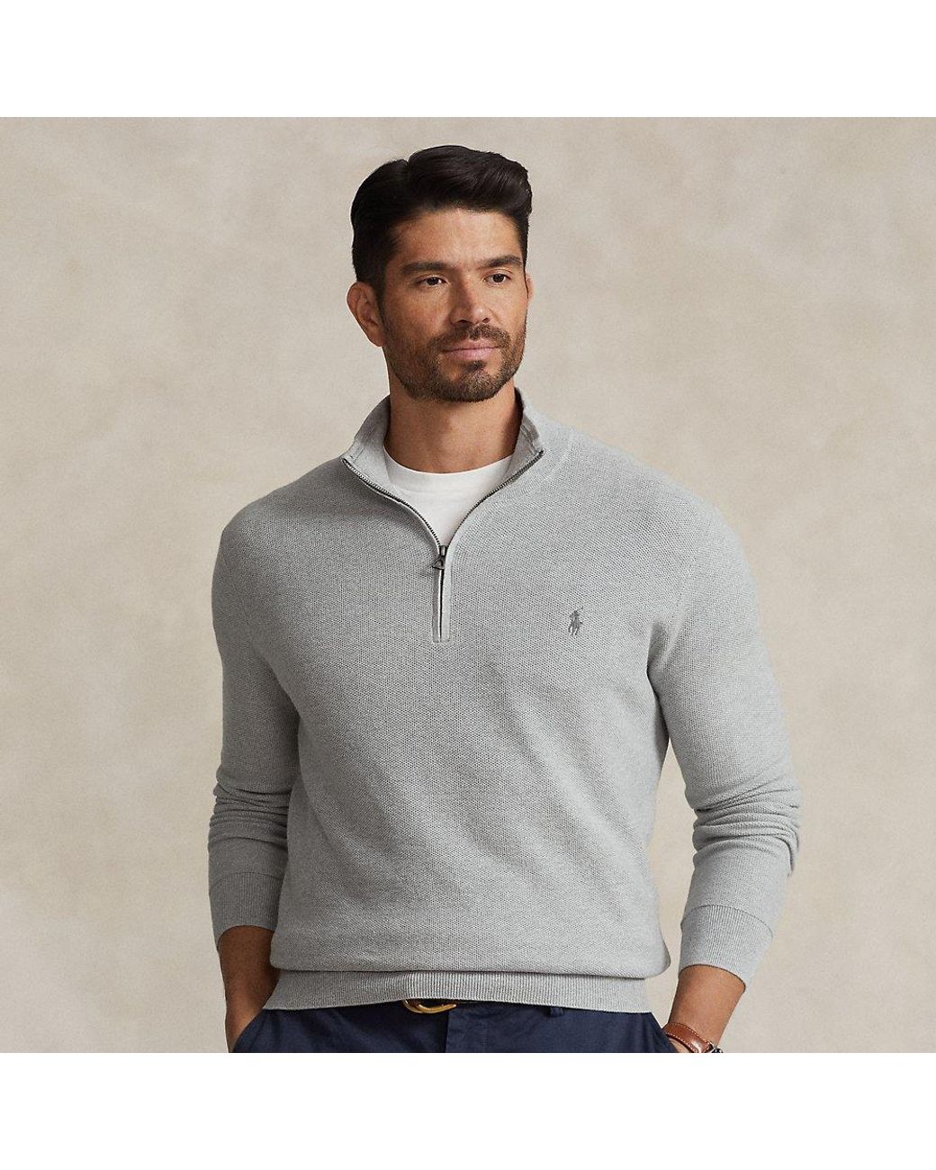 Ralph Lauren Ralph Lauren Mesh-knit Cotton Quarter-zip Sweater in