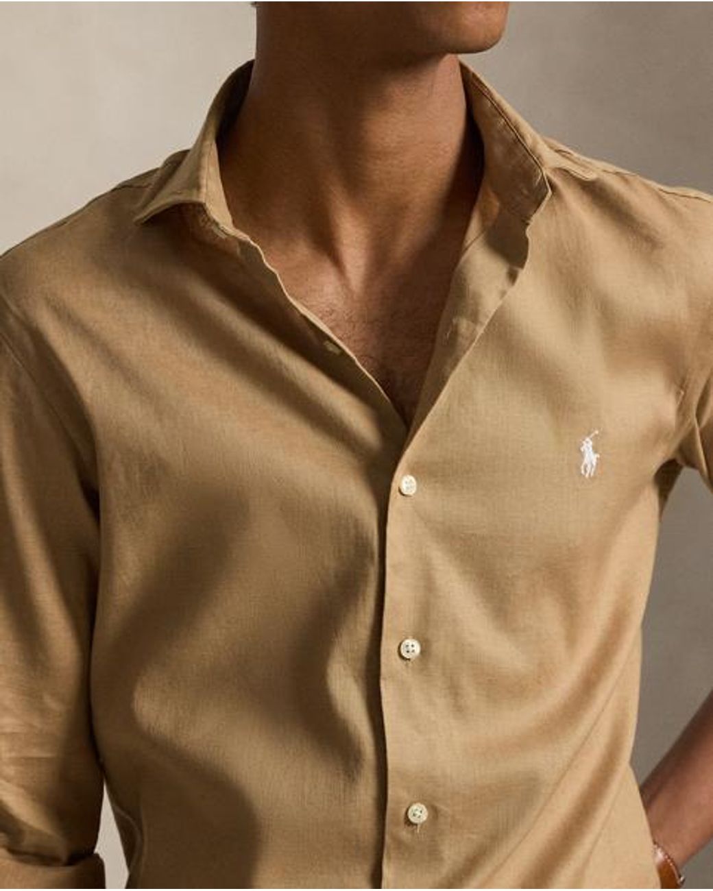Polo Ralph Lauren Brown Custom Fit Linen-Blend Shirt for men