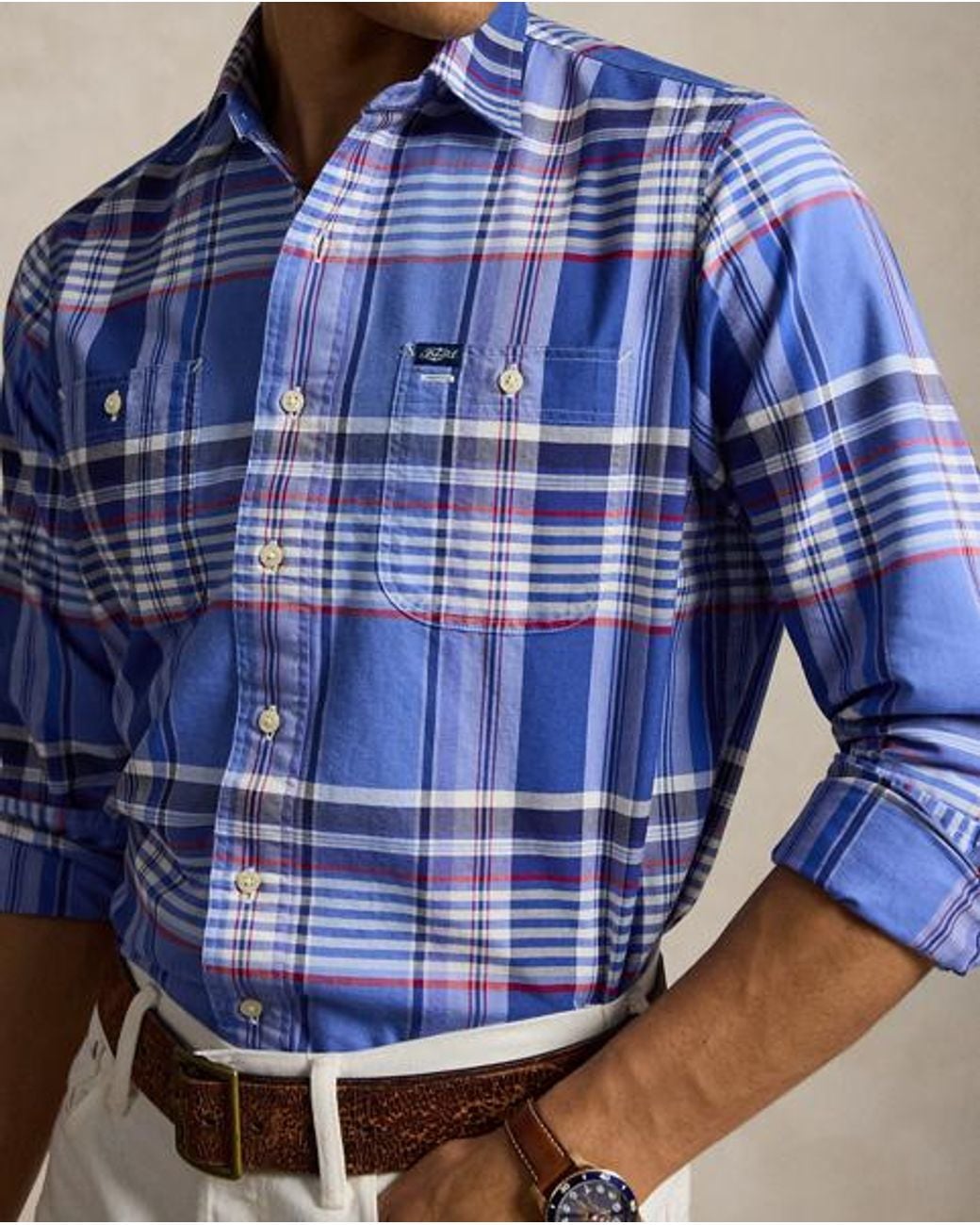 Polo Ralph Lauren Blue Classic Fit Plaid Oxford Workshirt for men