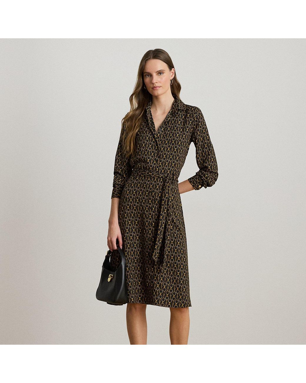 Ralph Lauren Black Chain-Print Crepe Shirtdress