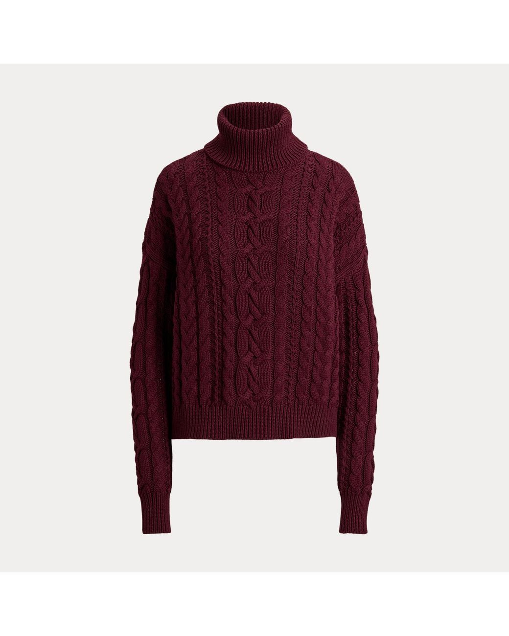 Ralph Lauren Red Cable-Knit Cotton Roll Neck Jumper