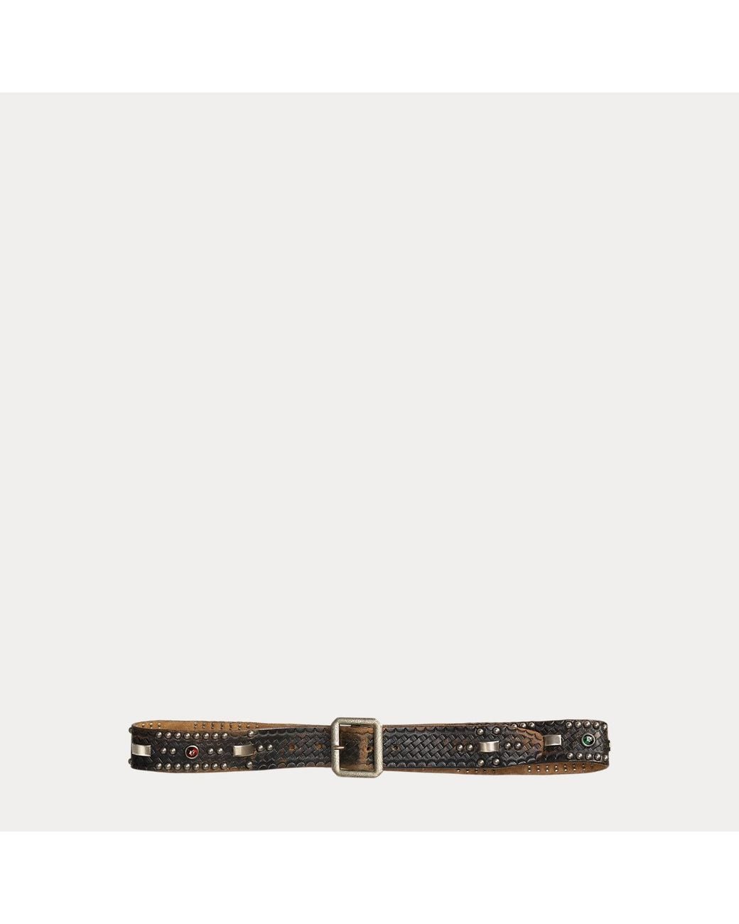 RRL Black Studded Leather Belt for men