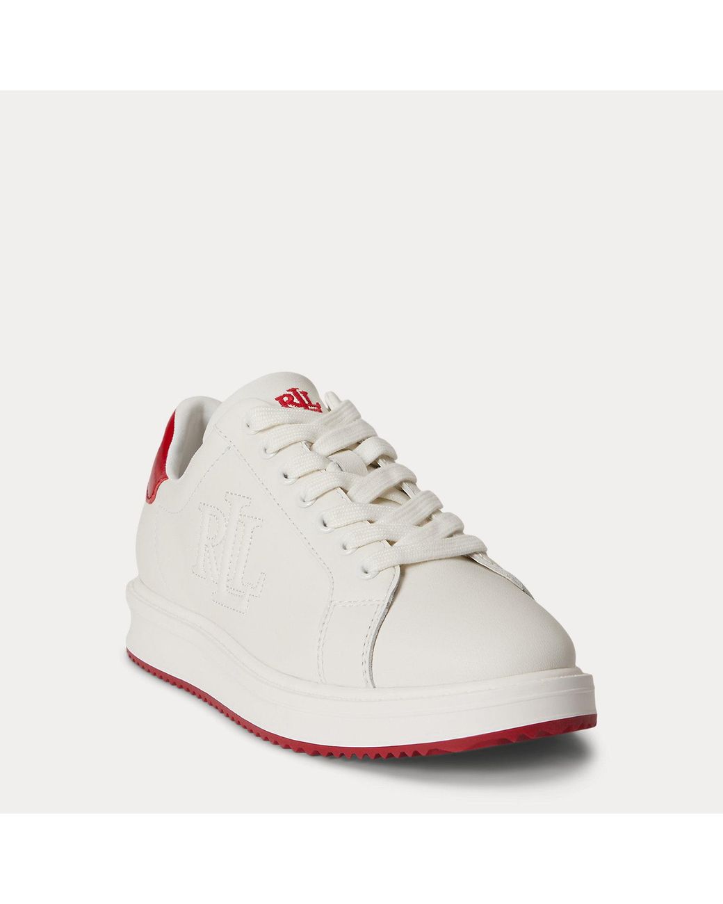 Ralph Lauren White Ainsley Smooth & Crinkle Leather Trainer