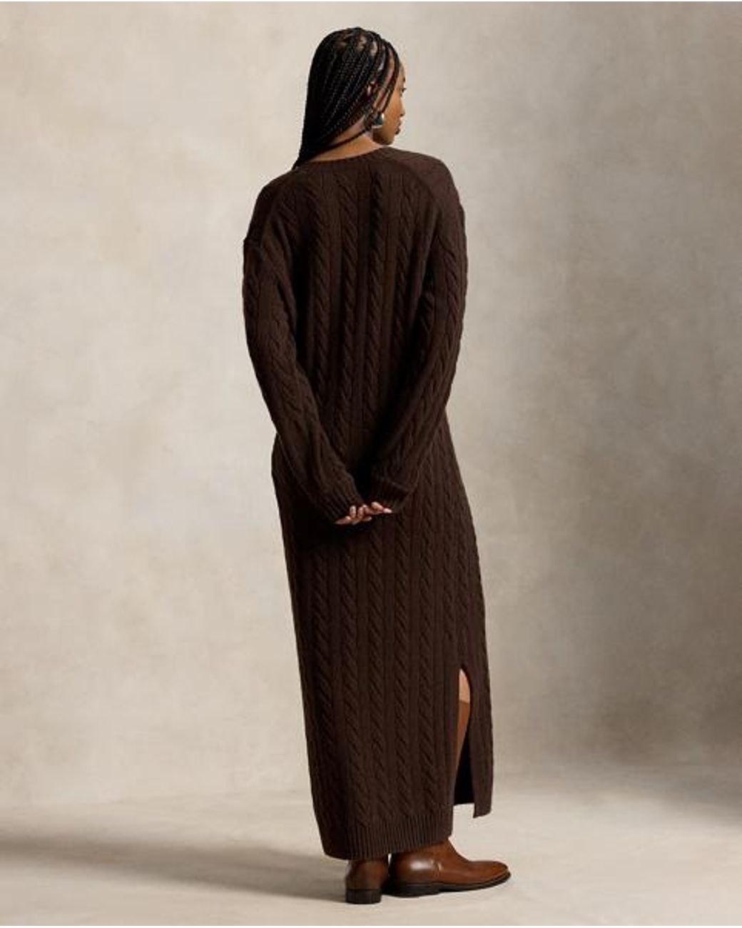 Polo Ralph Lauren Black Cable-Knit V-Neck Jumper Dress