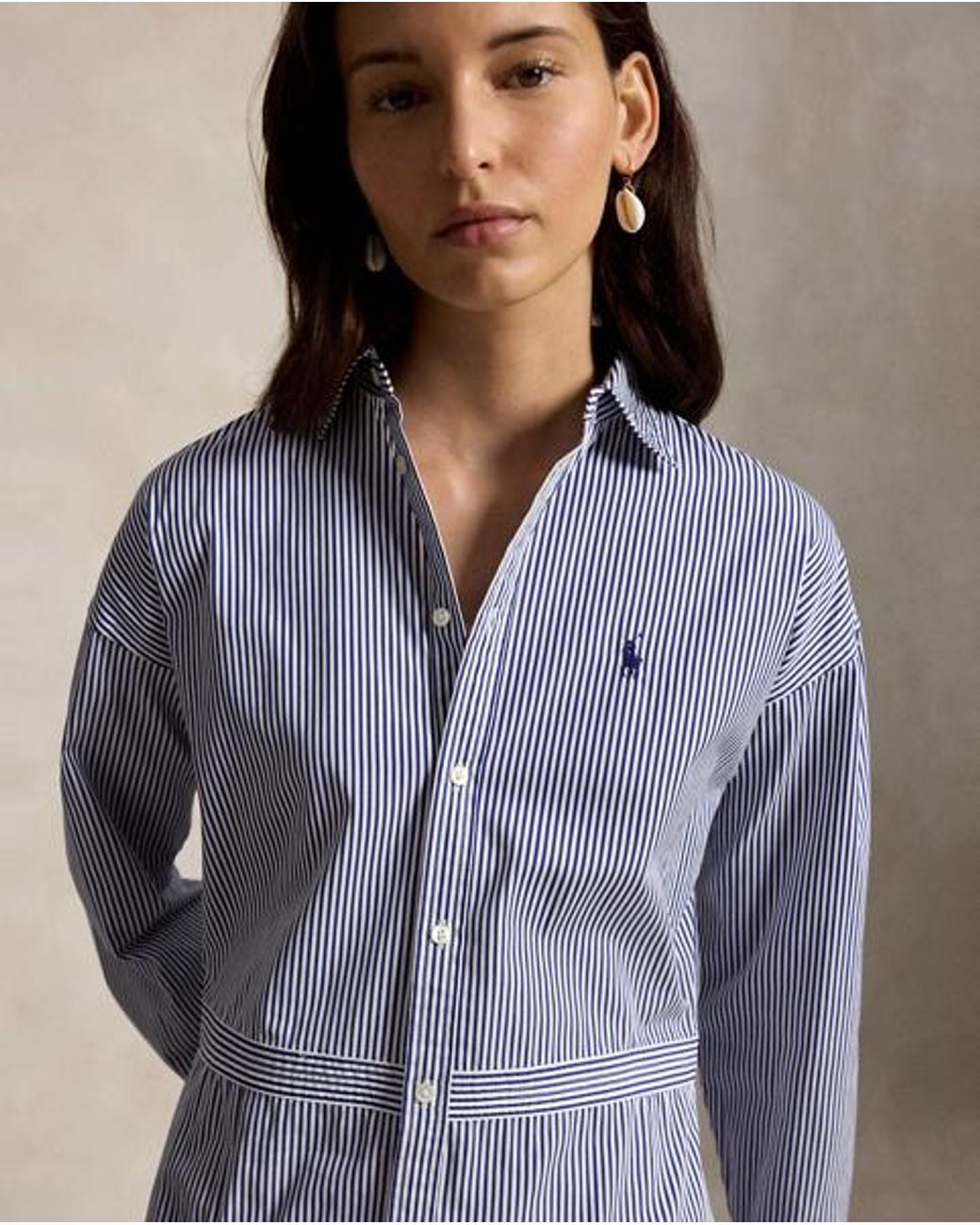 Polo Ralph Lauren Blue Striped Cotton Poplin Paneled Shirtdress