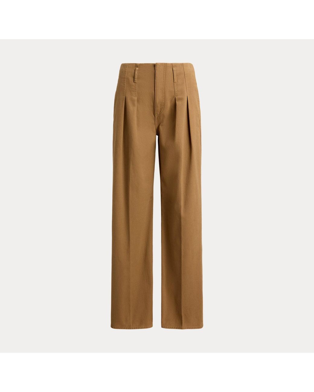 Polo Ralph Lauren Brown Pleated Cotton Wide-Leg Trouser