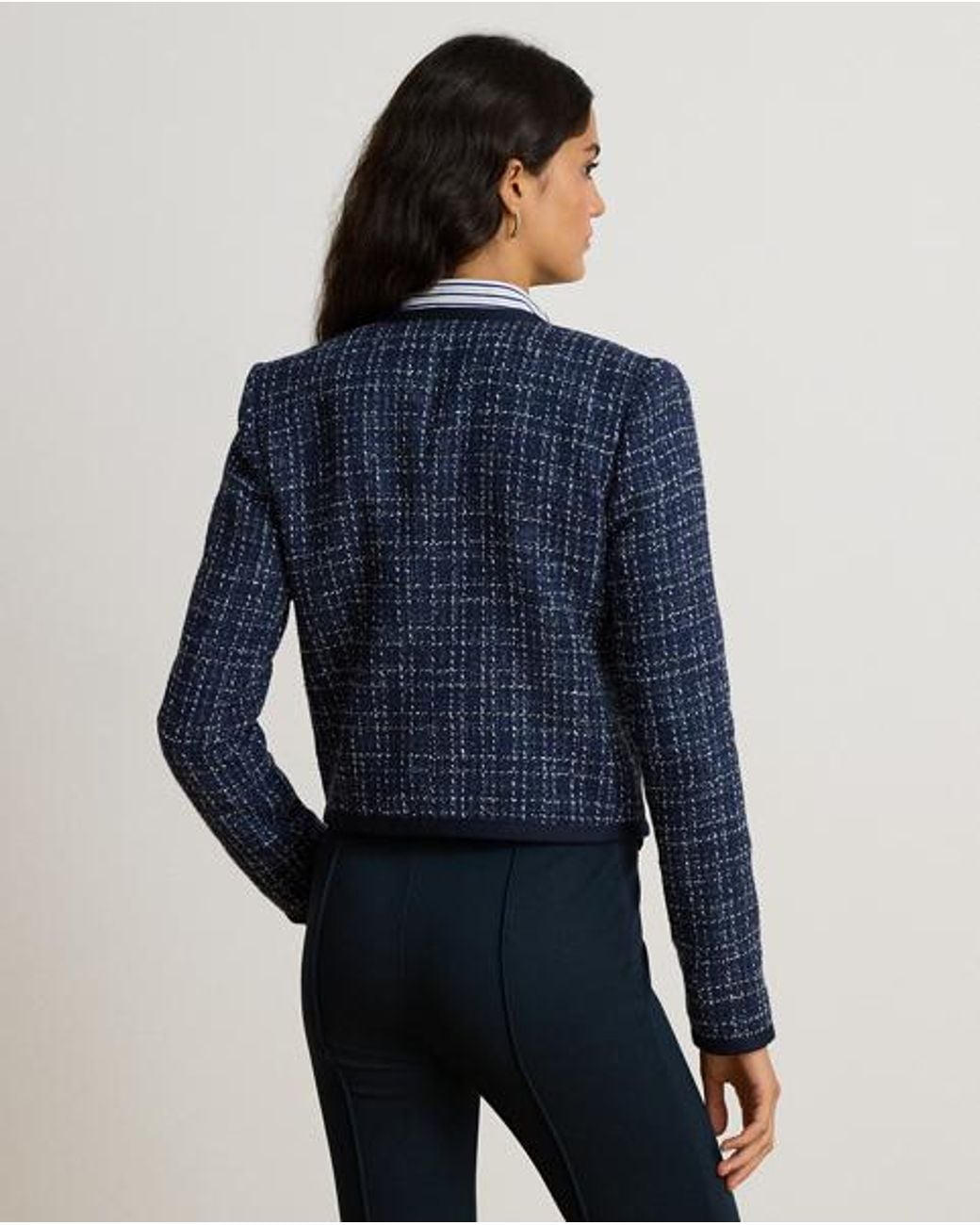 Ralph Lauren Blue Bouclé Cropped Jacket