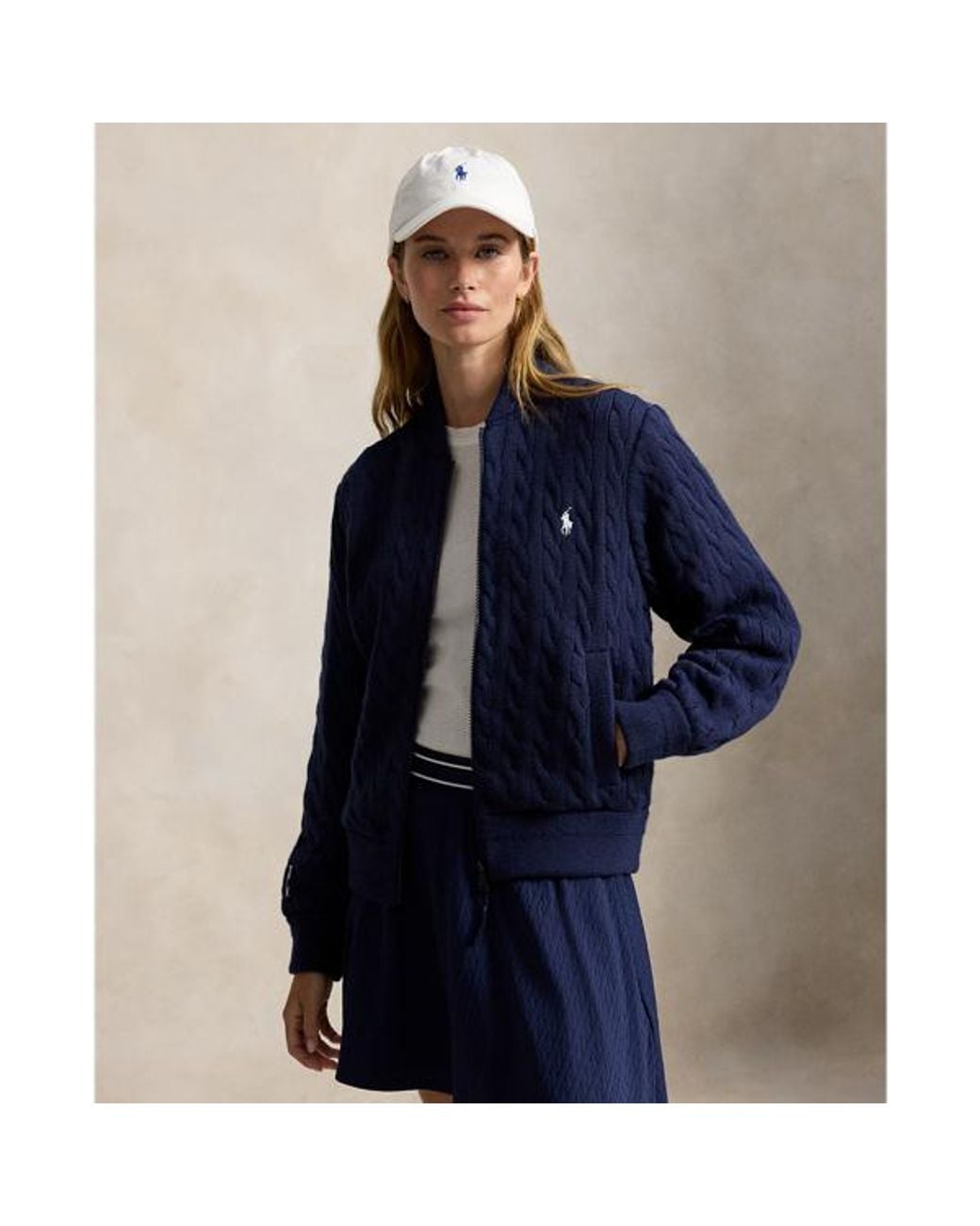 Giacca in maglia a trecce ibrida di Ralph Lauren in Blue