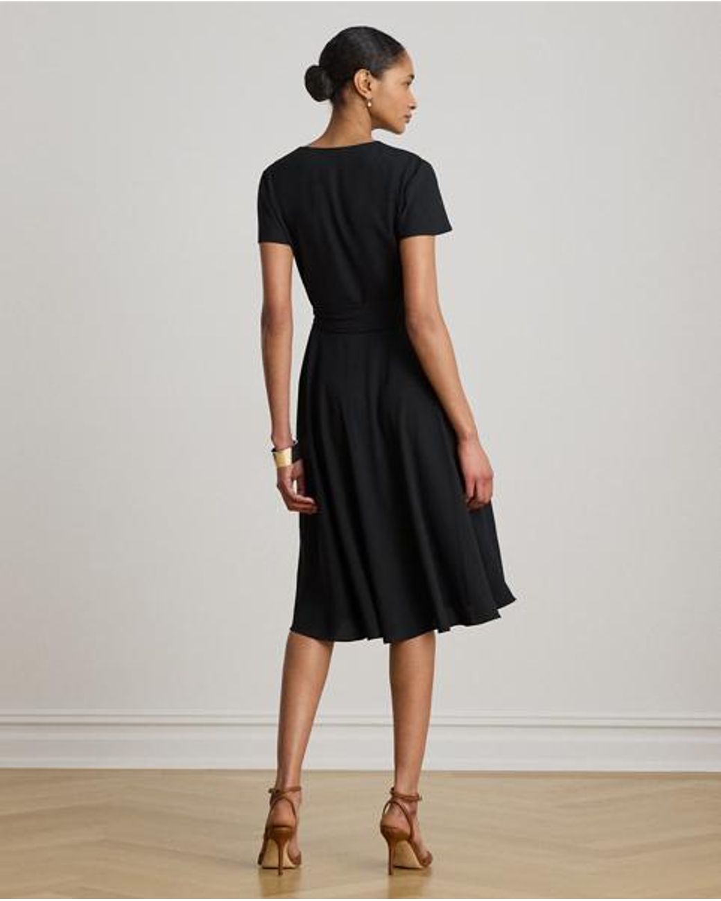 Ralph Lauren Black Belted Georgette Surplice Dress